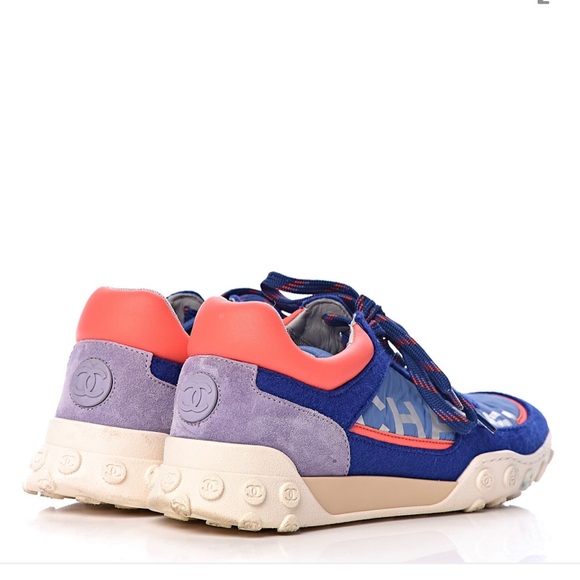 CHANEL
Wool Nylon Lambskin Suede Calfskin Womens Logo Sneakers 40.5 Blue Coral - Picture 5 of 9